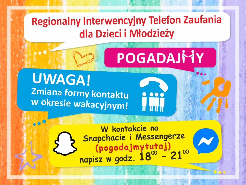 Wakacyjne godziny działania Regionalnego Interwencyjnego Telefonu Zaufania dla Dzieci i Młodzieży 